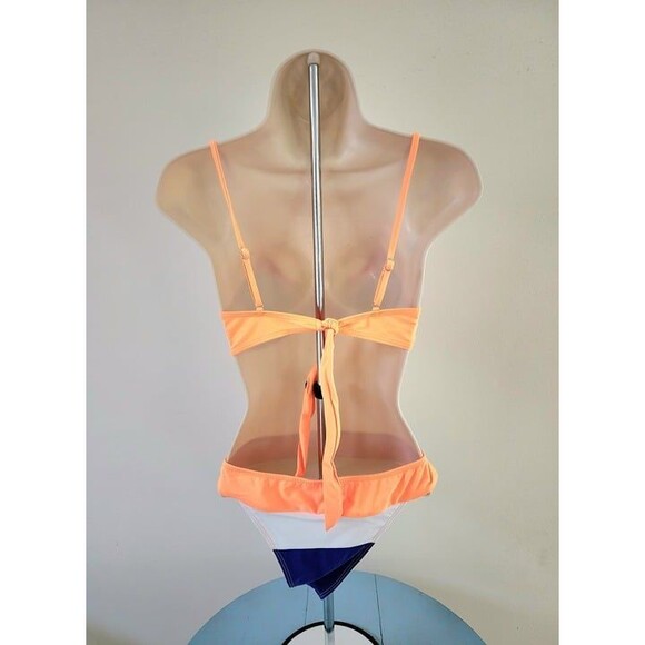 Women's Orange, Blue & White Two-Piece Swimsuit Size: Small. NEW - Picture 3 of 4